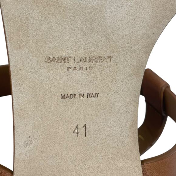 Saint Laurent Cassandra YSL Logo T Strap Toe Ring Sandal Brown Size 41 - Picture 12 of 14